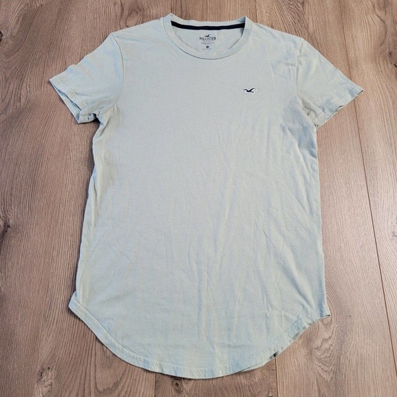 Hollister Shirt Mens Extra Small Green Embroidered Logo Casual Preppy Curved Hem - Picture 1 of 7